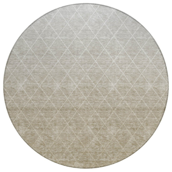 HomeRoots 5' Durable Taupe and Gray Geometric Area Rug for Indoor/Outdoor Use - Washable and Stain Resistant 8' Round 605815