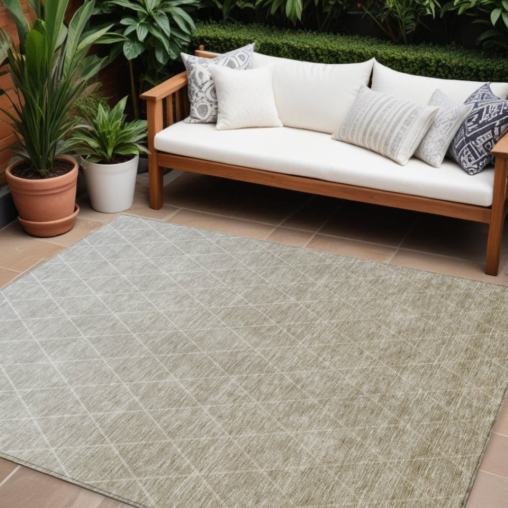 HomeRoots 9' X 12' Stylish Taupe and Gray Geometric Area Rug – Washable, Durable, Perfect for Indoor/Outdoor Use 605817
