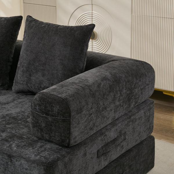 English Elm Comfy Convertible Folding Mattress Couch Sofa Bed with Chenille, Space-Saving Modular Lounge for Studio Black W1143P330250