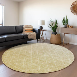 Homeroots 3' Artichoke Green Geometric Area Rug - Stylish, Washable & Durable For Indoor Or Outdoor Spaces 8' Round Polyester 605821