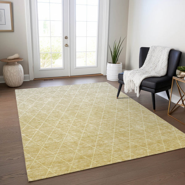 Homeroots 3' Artichoke Green Geometric Area Rug - Stylish, Washable & Durable For Indoor Or Outdoor Spaces 9' X 12' Polyester 605823