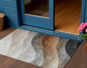 Homeroots 3' Khaki Black Terra Cotta Abstract Washable Area Rug For Indoor And Outdoor Spaces, Durable Design 3' X 5' Polyester 605825