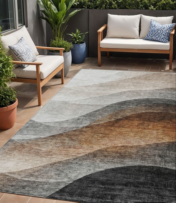 Homeroots 3' Khaki Black Terra Cotta Abstract Washable Area Rug For Indoor And Outdoor Spaces, Durable Design 5' X 8' Polyester 605826