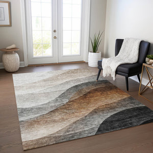 Homeroots 3' Khaki Black Terra Cotta Abstract Washable Area Rug For Indoor And Outdoor Spaces, Durable Design 5' X 8' Polyester 605826