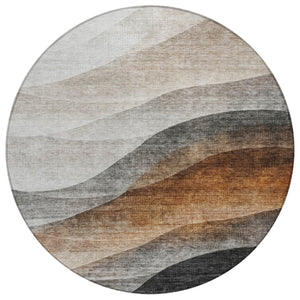 HomeRoots 5' Versatile Khaki and Terra Cotta Abstract Area Rug for Indoor and Outdoor Use, Washable Design 8' Round 605827