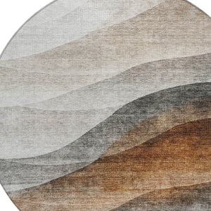 Homeroots 3' Khaki Black Terra Cotta Abstract Washable Area Rug For Indoor And Outdoor Spaces, Durable Design 8' Round Polyester 605827