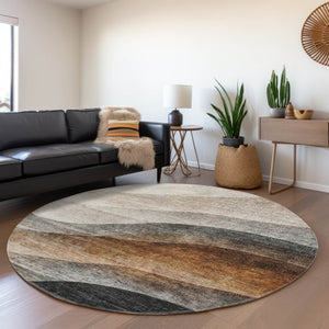 Homeroots 3' Khaki Black Terra Cotta Abstract Washable Area Rug For Indoor And Outdoor Spaces, Durable Design 8' Round Polyester 605827