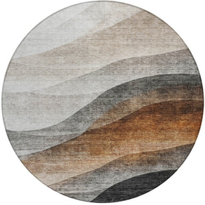 Homeroots 3' Khaki Black Terra Cotta Abstract Washable Area Rug For Indoor And Outdoor Spaces, Durable Design 8' Round Polyester 605827