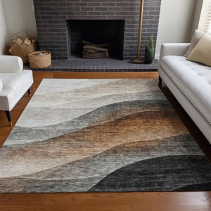 Homeroots 3' Khaki Black Terra Cotta Abstract Washable Area Rug For Indoor And Outdoor Spaces, Durable Design 8' X 10' Polyester 605828