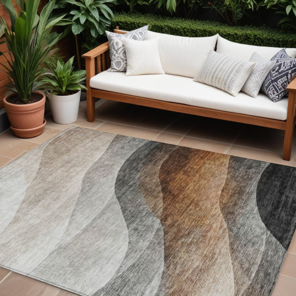 HomeRoots 9' X 12' Khaki Black and Terra Cotta Abstract Rug - Washable Indoor/Outdoor Style for Every Space 605829