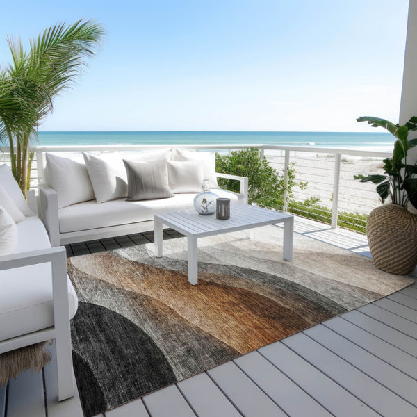 Homeroots 3' Khaki Black Terra Cotta Abstract Washable Area Rug For Indoor And Outdoor Spaces, Durable Design 10' X 14' Polyester 605830