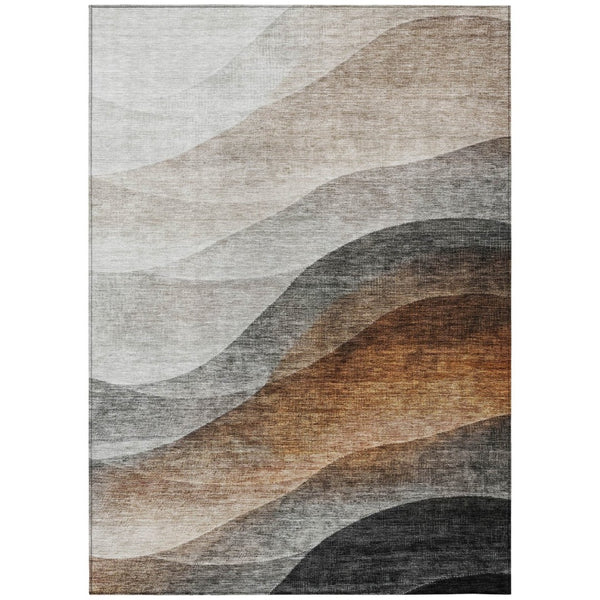HomeRoots 5' Versatile Khaki and Terra Cotta Abstract Area Rug for Indoor and Outdoor Use, Washable Design 10' X 14' 605830
