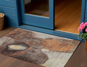 Homeroots 3' Cozy Coffee Copper And Beige Abstract Washable Area Rug For Indoor And Outdoor Spaces 3' X 5' Polyester 605831