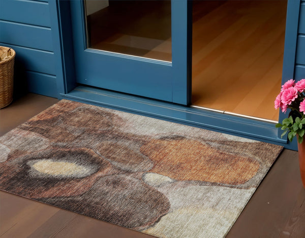 Homeroots 3' Cozy Coffee Copper And Beige Abstract Washable Area Rug For Indoor And Outdoor Spaces 3' X 5' Polyester 605831