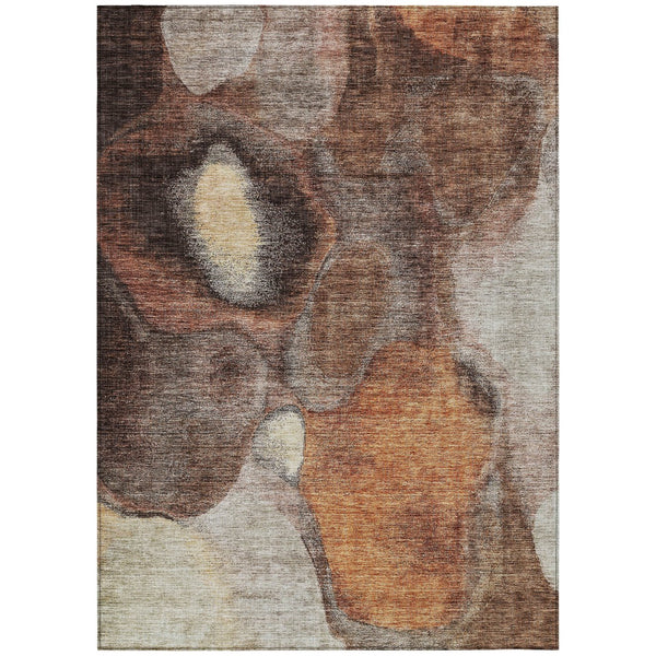 Homeroots 3' Cozy Coffee Copper And Beige Abstract Washable Area Rug For Indoor And Outdoor Spaces 5' X 8' Polyester 605832