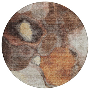 HomeRoots 5' Stylish Coffee Copper and Beige Abstract Area Rug - Washable, Durable Indoor/Outdoor Design 8' Round 605833
