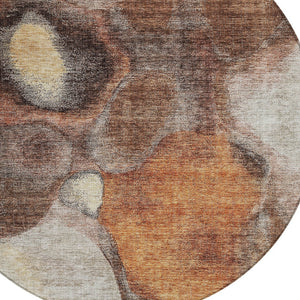 Homeroots 3' Cozy Coffee Copper And Beige Abstract Washable Area Rug For Indoor And Outdoor Spaces 8' Round Polyester 605833