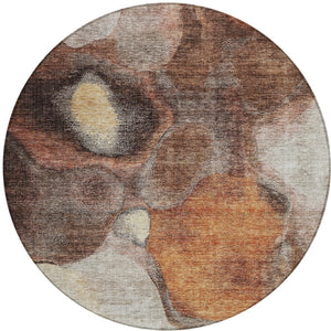 Homeroots 3' Cozy Coffee Copper And Beige Abstract Washable Area Rug For Indoor And Outdoor Spaces 8' Round Polyester 605833