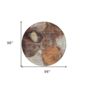 Homeroots 3' Cozy Coffee Copper And Beige Abstract Washable Area Rug For Indoor And Outdoor Spaces 8' Round Polyester 605833