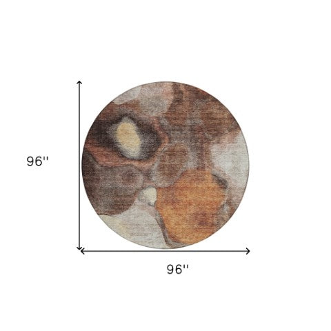 Homeroots 3' Cozy Coffee Copper And Beige Abstract Washable Area Rug For Indoor And Outdoor Spaces 8' Round Polyester 605833