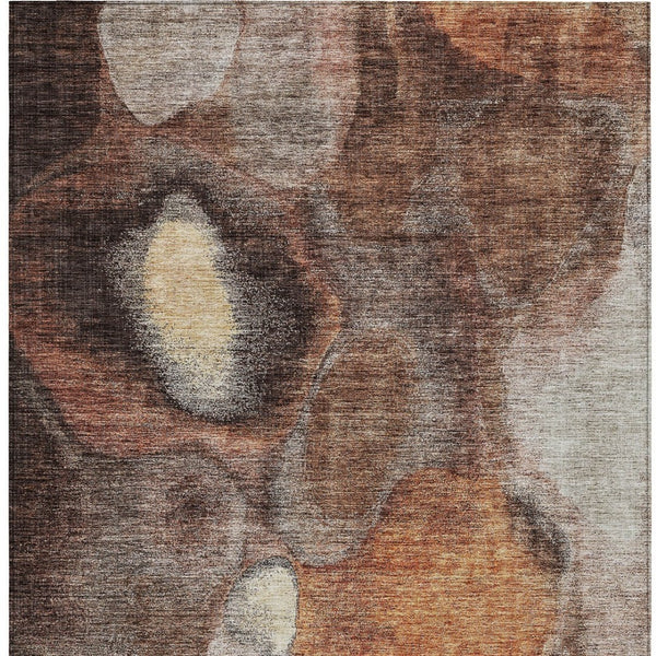 Homeroots 3' Cozy Coffee Copper And Beige Abstract Washable Area Rug For Indoor And Outdoor Spaces 8' X 10' Polyester 605834
