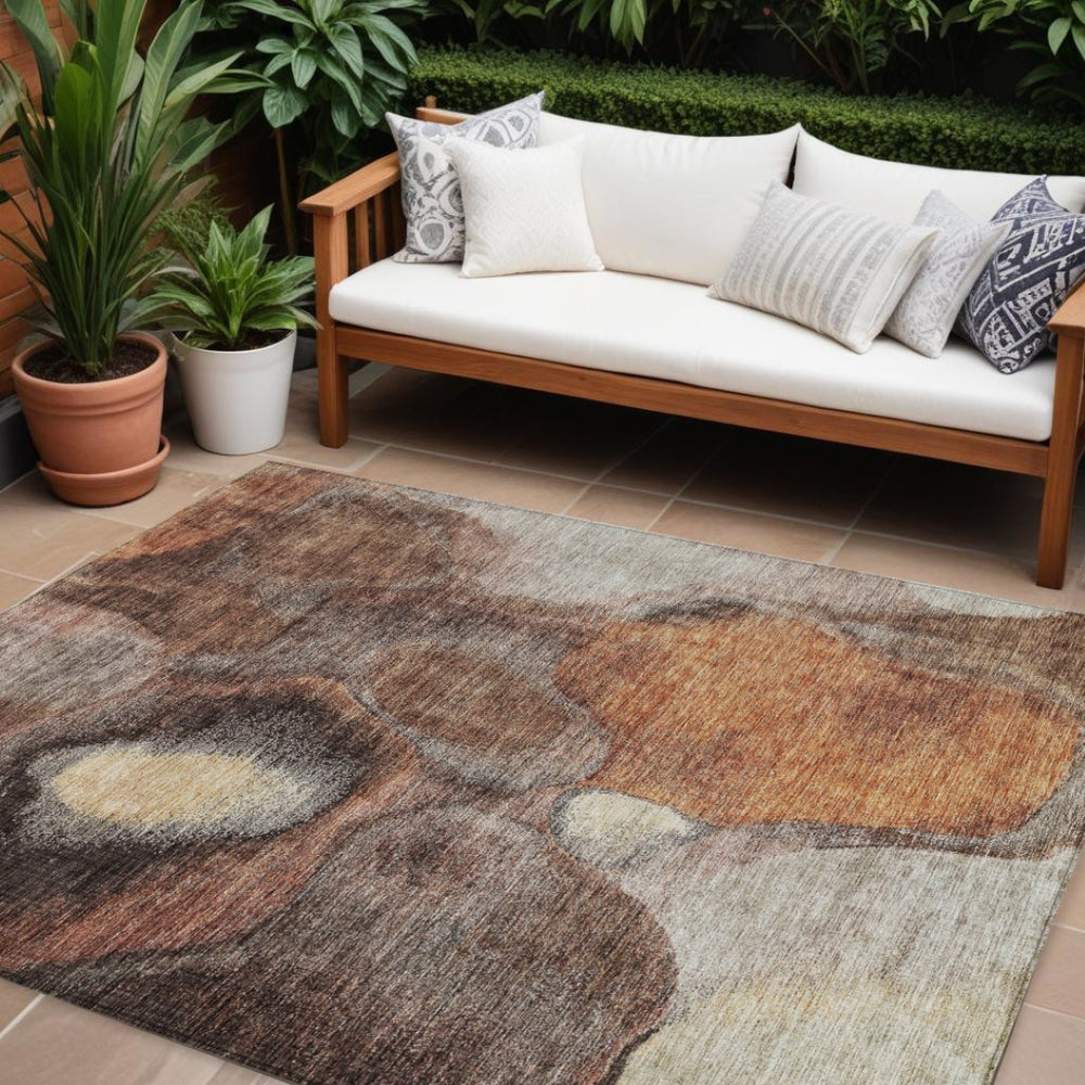 HomeRoots 9' X 12' Modern Abstract Coffee Copper Beige Area Rug - Washable, Stain-Resistant for Indoor/Outdoor Use 605835