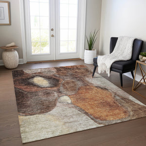 Homeroots 3' Cozy Coffee Copper And Beige Abstract Washable Area Rug For Indoor And Outdoor Spaces 9' X 12' Polyester 605835