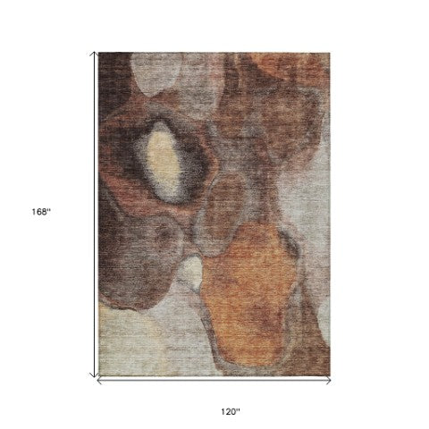 Homeroots 3' Cozy Coffee Copper And Beige Abstract Washable Area Rug For Indoor And Outdoor Spaces 10' X 14' Polyester 605836