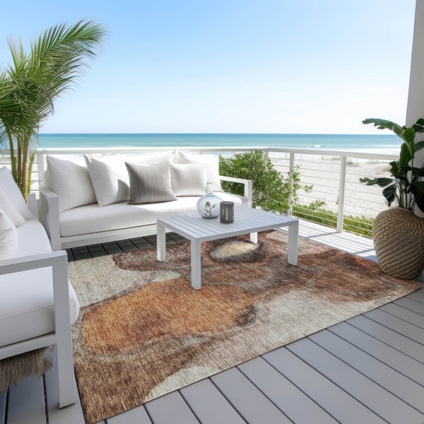 Homeroots 3' Cozy Coffee Copper And Beige Abstract Washable Area Rug For Indoor And Outdoor Spaces 10' X 14' Polyester 605836