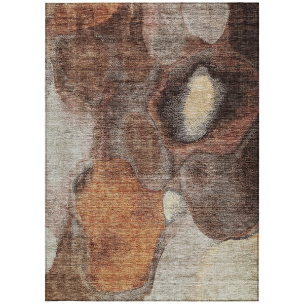 Homeroots 3' Cozy Coffee Copper And Beige Abstract Washable Area Rug For Indoor And Outdoor Spaces 10' X 14' Polyester 605836