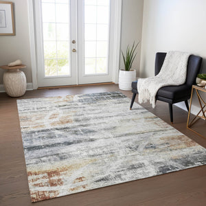 Homeroots 3' Stylish Silver Copper Ivory Geometric Washable Area Rug For Indoor And Outdoor Spaces 3' X 5' Polyester 605837