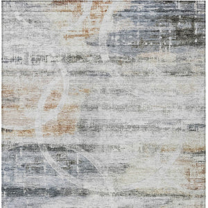 Homeroots 3' Stylish Silver Copper Ivory Geometric Washable Area Rug For Indoor And Outdoor Spaces 5' X 8' Polyester 605838