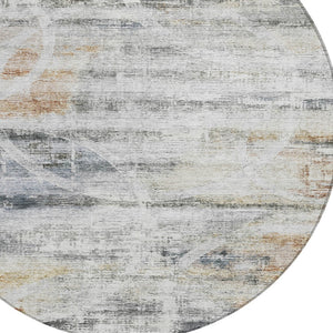 Homeroots 3' Stylish Silver Copper Ivory Geometric Washable Area Rug For Indoor And Outdoor Spaces 8' Round Polyester 605839