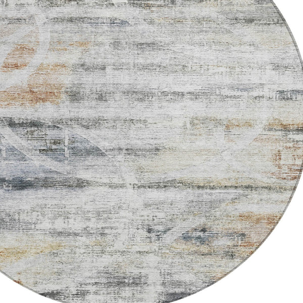 Homeroots 3' Stylish Silver Copper Ivory Geometric Washable Area Rug For Indoor And Outdoor Spaces 8' Round Polyester 605839