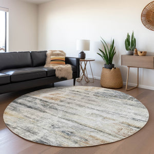 Homeroots 3' Stylish Silver Copper Ivory Geometric Washable Area Rug For Indoor And Outdoor Spaces 8' Round Polyester 605839