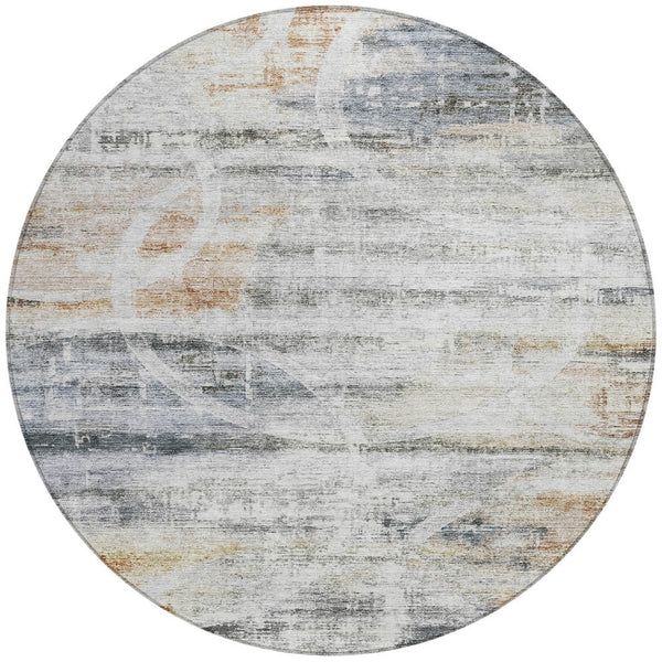 Homeroots 3' Stylish Silver Copper Ivory Geometric Washable Area Rug For Indoor And Outdoor Spaces 8' Round Polyester 605839