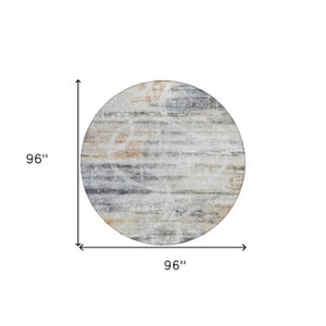 Homeroots 3' Stylish Silver Copper Ivory Geometric Washable Area Rug For Indoor And Outdoor Spaces 8' Round Polyester 605839