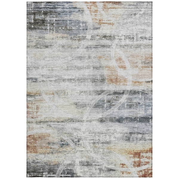 Homeroots 3' Stylish Silver Copper Ivory Geometric Washable Area Rug For Indoor And Outdoor Spaces 9' X 12' Polyester 605841