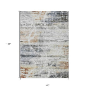 Homeroots 3' Stylish Silver Copper Ivory Geometric Washable Area Rug For Indoor And Outdoor Spaces 10' X 14' Polyester 605842