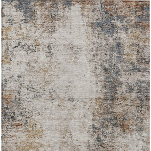 Homeroots 3' Stylish Ivory Blue And Copper Abstract Washable Area Rug For Indoor And Outdoor Spaces 3' X 5' Polyester 605843