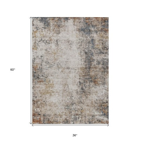 Homeroots 3' Stylish Ivory Blue And Copper Abstract Washable Area Rug For Indoor And Outdoor Spaces 3' X 5' Polyester 605843