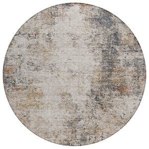 HomeRoots 5' Durable Machine-Washable Abstract Area Rug in Ivory, Blue & Copper for Indoor/Outdoor Use 8' Round 605845