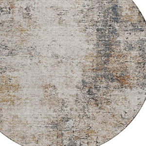 Homeroots 3' Stylish Ivory Blue And Copper Abstract Washable Area Rug For Indoor And Outdoor Spaces 8' Round Polyester 605845