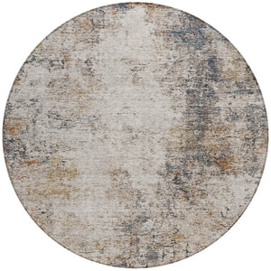 Homeroots 3' Stylish Ivory Blue And Copper Abstract Washable Area Rug For Indoor And Outdoor Spaces 8' Round Polyester 605845