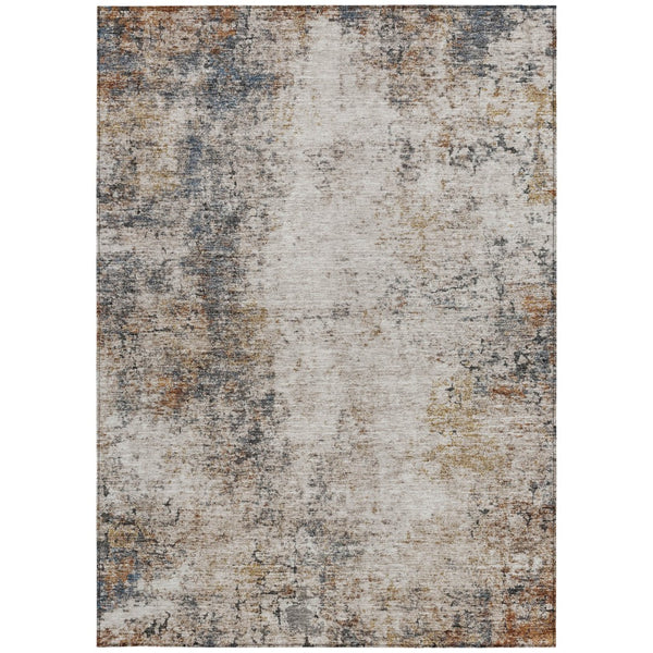 Homeroots 3' Stylish Ivory Blue And Copper Abstract Washable Area Rug For Indoor And Outdoor Spaces 9' X 12' Polyester 605847