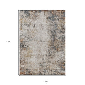 Homeroots 3' Stylish Ivory Blue And Copper Abstract Washable Area Rug For Indoor And Outdoor Spaces 9' X 12' Polyester 605847