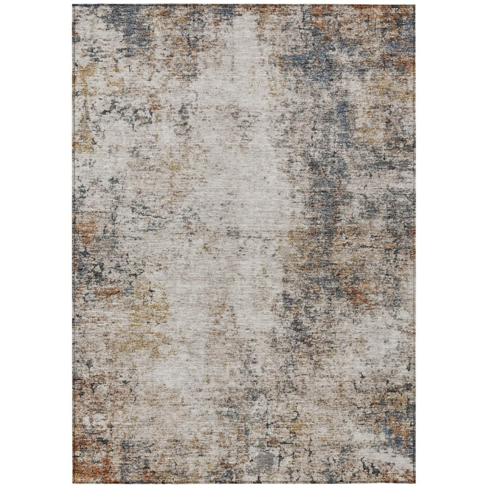 HomeRoots 9' X 12' Abstract Washable Area Rug in Ivory, Blue & Copper - Perfect for Indoor & Outdoor Spaces! 605847