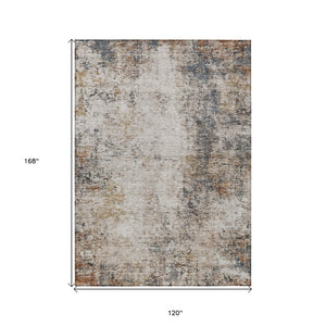 HomeRoots 5' Durable Machine-Washable Abstract Area Rug in Ivory, Blue & Copper for Indoor/Outdoor Use 10' X 14' 605848