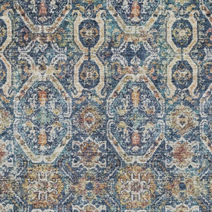 Homeroots 3' Denim Blue Beige & Brown Floral Washable Area Rug - Durable Indoor/Outdoor Design For Any Space 3' X 5' Polyester 605849