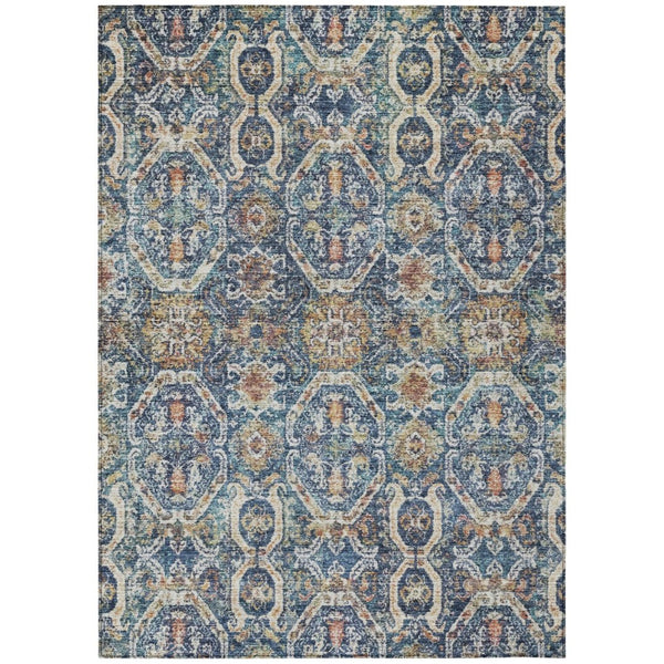 HomeRoots 5' Durable Denim Blue Floral Area Rug - Washable Indoor/Outdoor Design for Stylish Spaces 5' X 8' 605850